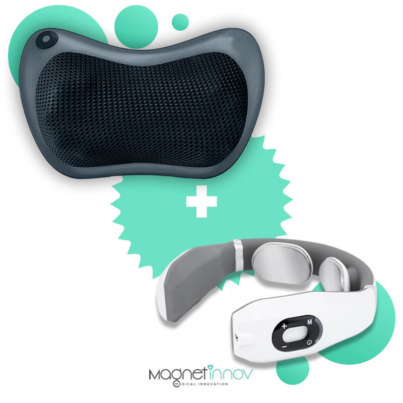 Pack : 1 Coussin de Massage + 1 Masseur Cervical (Batterie intégrée) Noir 