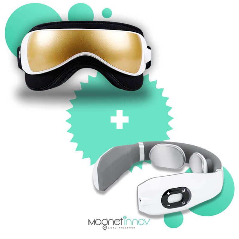 Pack : 1 Masseur Oculaire + 1 Masseur Cervical (Batterie intégrée) Doré 